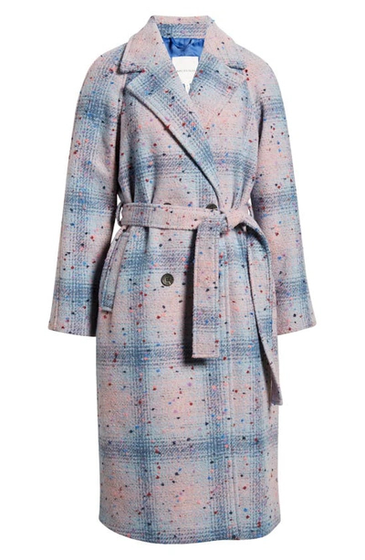 Shop Avec Les Filles Donegal Tweed Double Breasted Wrap Coat In Blue Multi