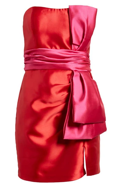 Shop Hutch Narcisa Bow Detail Strapless Minidress In Red/ Pink Gazar