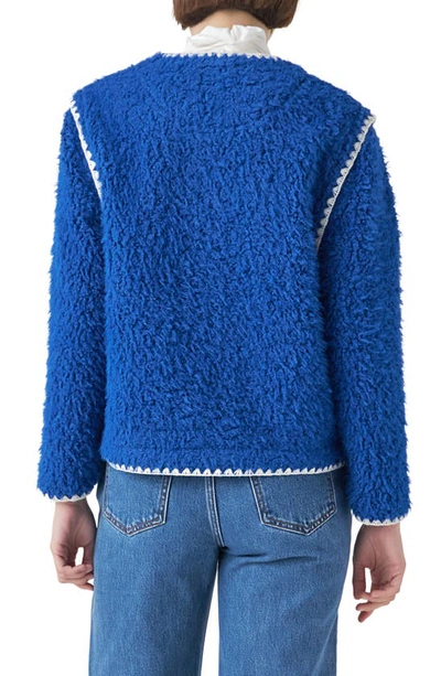 English Factory Premium Contrast Trim Faux Shearling Jacket In Blue/ White