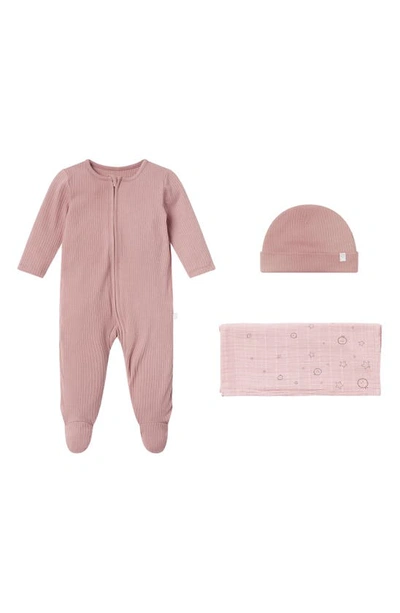 Shop Mori Take Me Home Footie, Hat & Blanket Set In Ribbed Rose