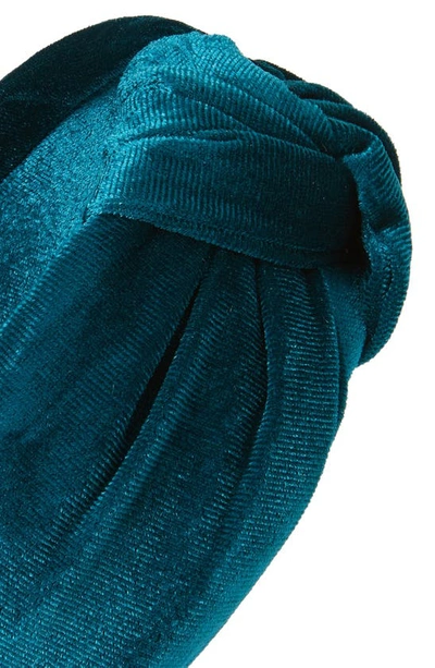 Shop Tasha Knotted Velvet Headband In Blue