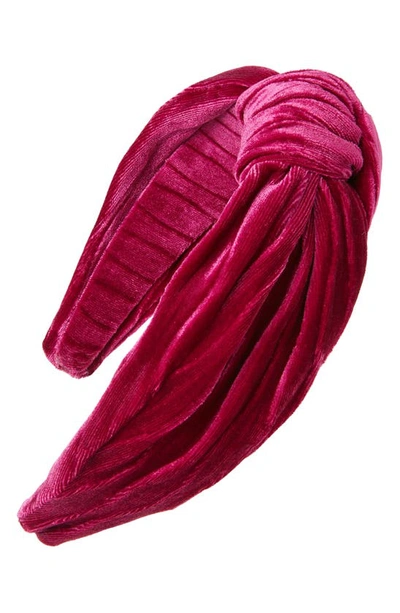 Shop Tasha Knotted Velvet Headband In Fuchsia