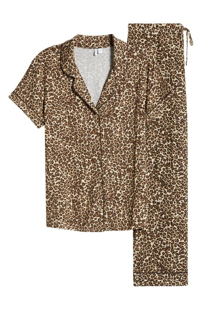 Shop Nordstrom Moonlight Eco Crop Pajamas In Beige Leopard Spots