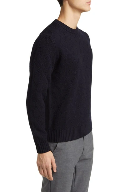 Shop Canali Crewneck Diamond Stitch Wool Sweater In Navy