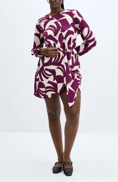 Shop Mango Murcia Print Long Sleeve Minidress In Dark Red