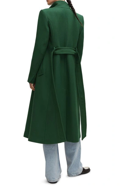 Shop Mango Belted Virgin Wool Blend Coat In Green