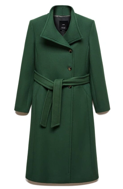 Shop Mango Belted Virgin Wool Blend Coat In Green