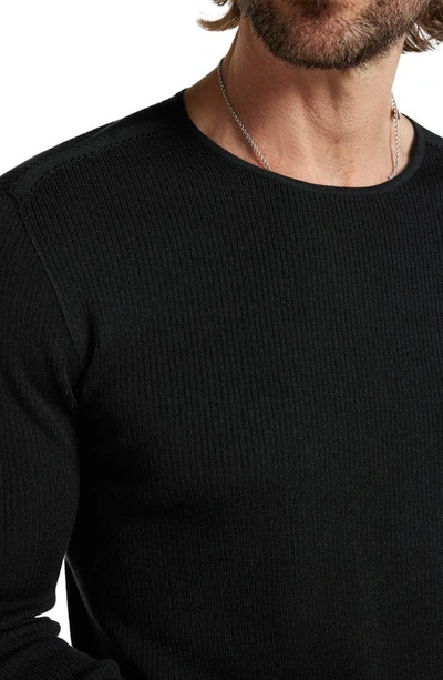 Shop John Varvatos Leira Ribbed Wool & Silk Crewneck Sweater In Black