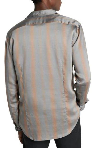 Shop John Varvatos Slim Fit Stripe Lyocell & Silk Button-up Shirt In Henna