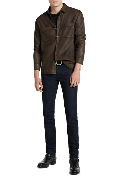 Shop John Varvatos Cole Coated Denim Button-up Shirt In Dark Brown