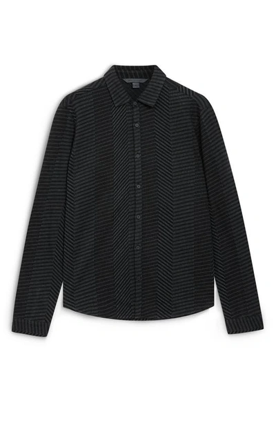 Shop John Varvatos Henderson Textured Stripe Button-up Shirt In Black