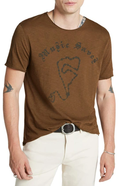 Shop John Varvatos Raw Edge Music Saves Graphic T-shirt In Nutmeg
