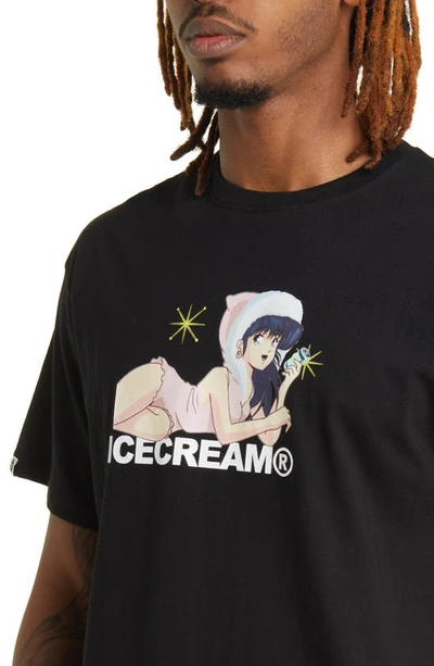 Shop Icecream Fur Coat Cotton Graphic T-shirt In Black