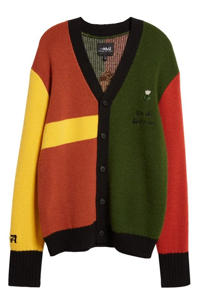 Shop House Of Aama Anansi Spider Colorblock Wool Cardigan In Red/ Green/ Black
