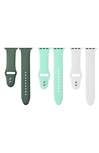 Shop The Posh Tech Assorted 3-pack Silicone Apple Watch® Watchbands In Green/ Mint/ White