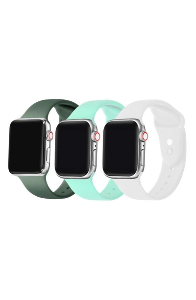 Shop The Posh Tech Assorted 3-pack Silicone Apple Watch® Watchbands In Green/ Mint/ White
