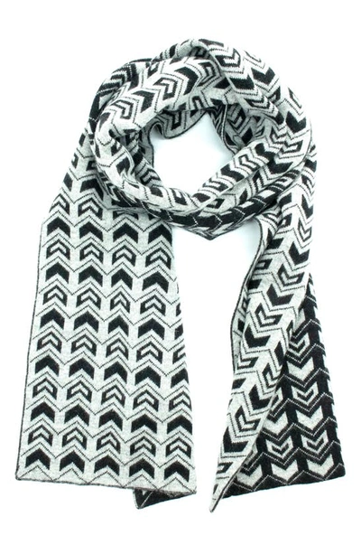 Shop Portolano Jacquard Knit Scarf In Black/ Light Grey