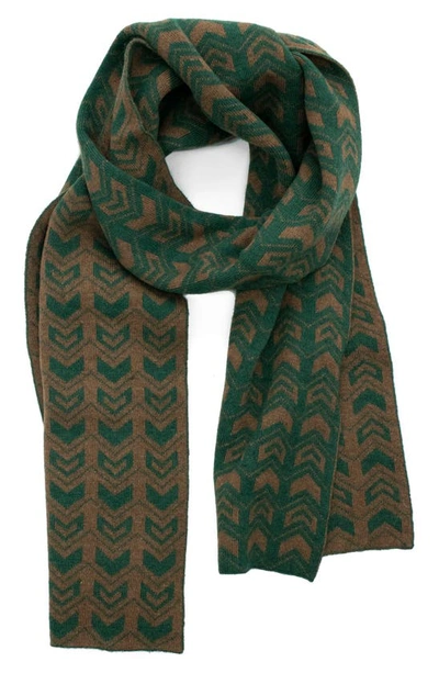 Shop Portolano Jacquard Knit Scarf In Green/ Walnut