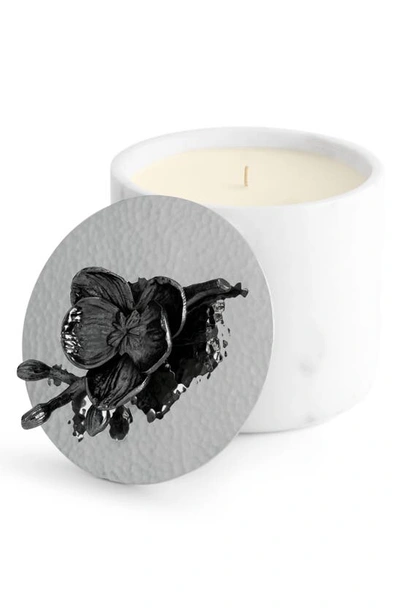 Shop Michael Aram 8.8 Oz. Black Orchid Marble Candle In Silver