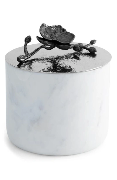 Shop Michael Aram Black Orchid Large Marble Jar Candle In Silver