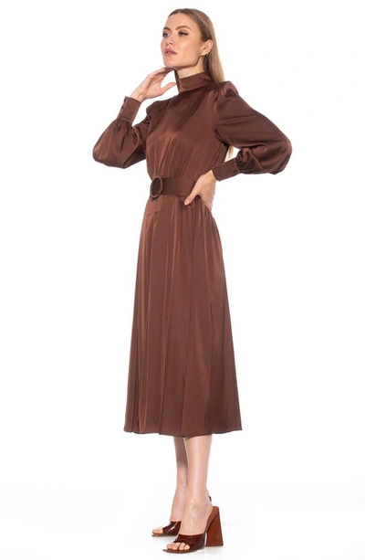 Shop Alexia Admor Safiya Long Sleeve Belted Fit & Flare Dress In Brown