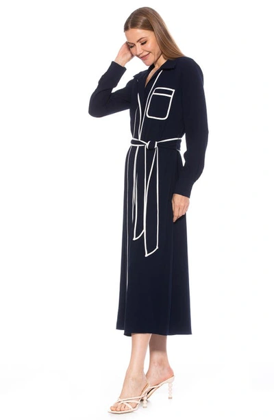 Alexia Admor Halima Long Sleeve Maxi Shirtdress In Navy