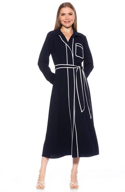 Shop Alexia Admor Halima Long Sleeve Maxi Shirtdress In Navy