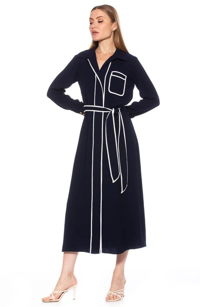 Alexia Admor Halima Long Sleeve Maxi Shirtdress In Navy