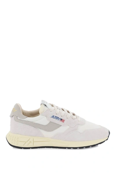 Shop Autry Reelwind Low Top Nylon And Suede Sneakers In White, Grey