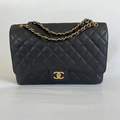 Pre-owned Chanel Black Caviar Maxi Flap Bag With Gold Hardware