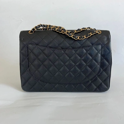 Pre-owned Chanel Black Caviar Maxi Flap Bag With Gold Hardware