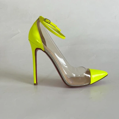 Pre-owned Christian Louboutin Neon Yellow And Pvc Ankle Strap Pumps, 38.5