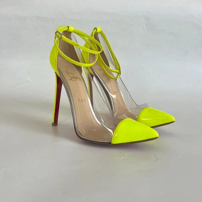 Pre-owned Christian Louboutin Neon Yellow And Pvc Ankle Strap Pumps, 38.5