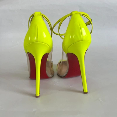 Pre-owned Christian Louboutin Neon Yellow And Pvc Ankle Strap Pumps, 38.5