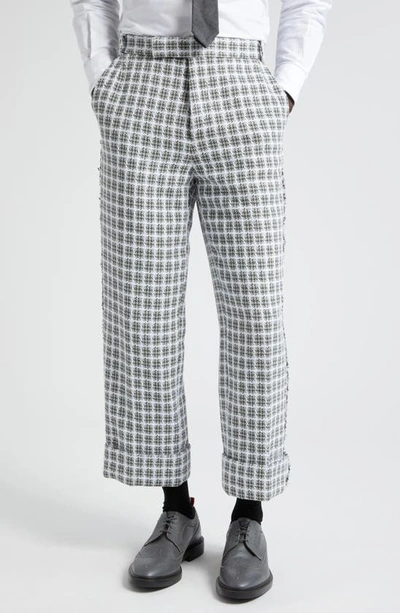 Shop Thom Browne Fit 2 Fray Edge Plaid Tweed Trousers In Medium Grey