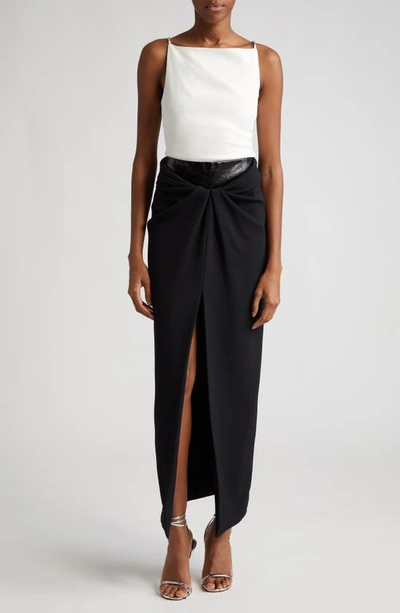 Shop Brandon Maxwell The Nora Draped Mixed Media Skirt In Black