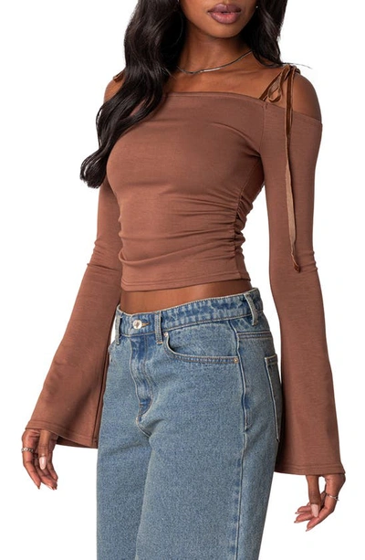 Edikted Women's Velvet Tie Off Shoulder Top In Brown
