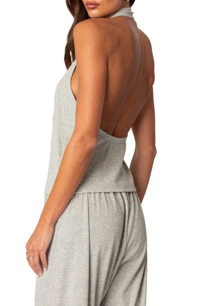 Shop Edikted Rosanna Halter Neck Rib Pajama Top In Gray-melange