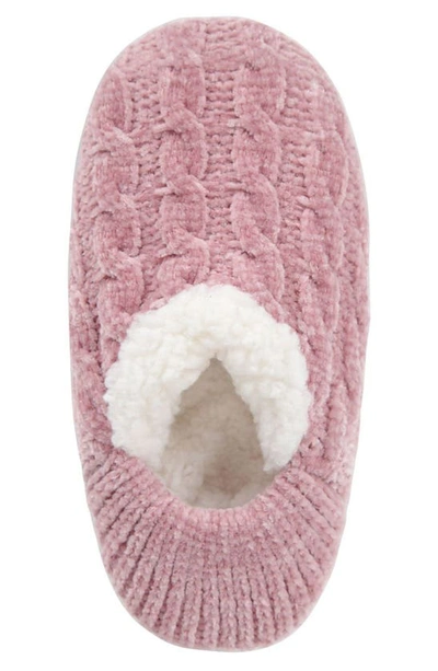 Memoi Cable Chenille Fleece Lined Slipper Socks In Pink