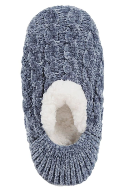 Memoi Cable Chenille Fleece Lined Slipper Socks In Denim