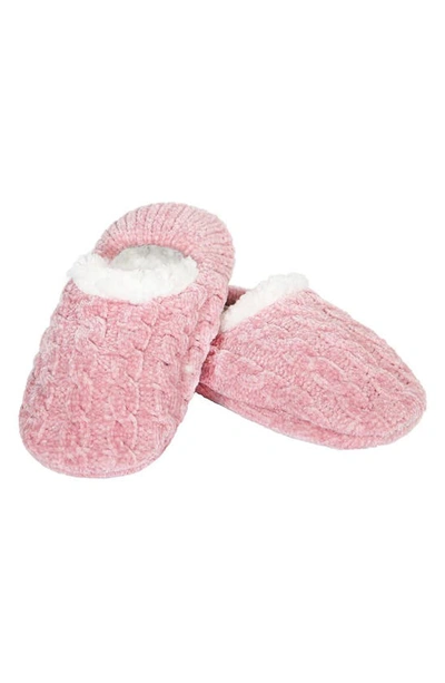 Memoi Cable Chenille Fleece Lined Slipper Socks In Pink