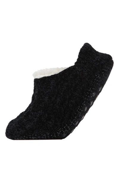 Memoi Cable Chenille Fleece Lined Slipper Socks In Black