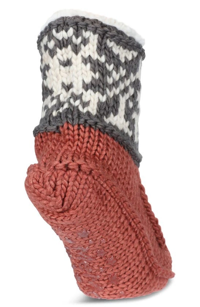 Memoi Snowflake Border Faux Shearling Slipper Socks In Deep Mauve
