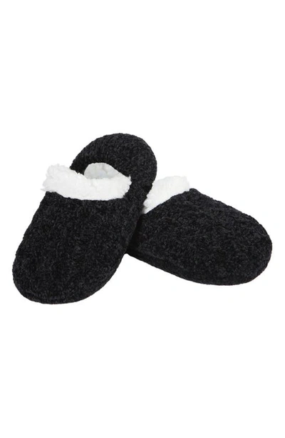 Memoi Cable Chenille Fleece Lined Slipper Socks In Black