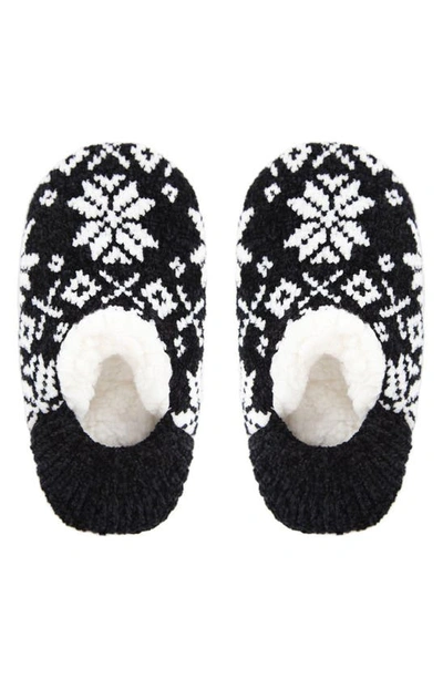 Memoi Xoxo Nordic Pattern Fleece Lined Slipper Socks In Black