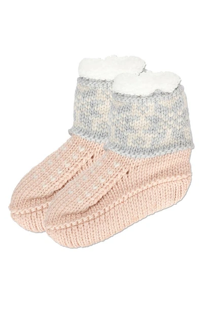 Memoi Snowflake Border Faux Shearling Slipper Socks In Blush