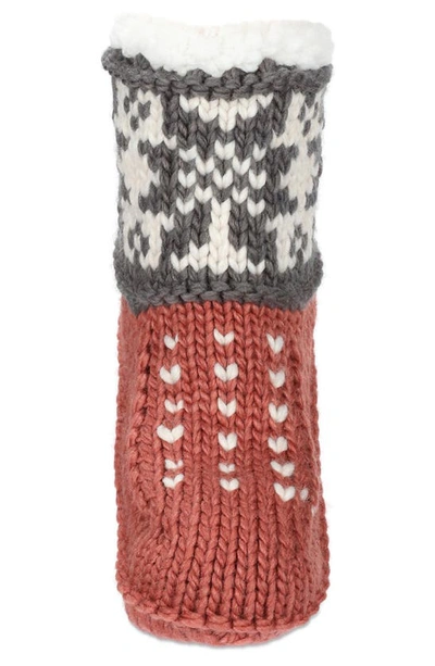Memoi Snowflake Border Faux Shearling Slipper Socks In Deep Mauve