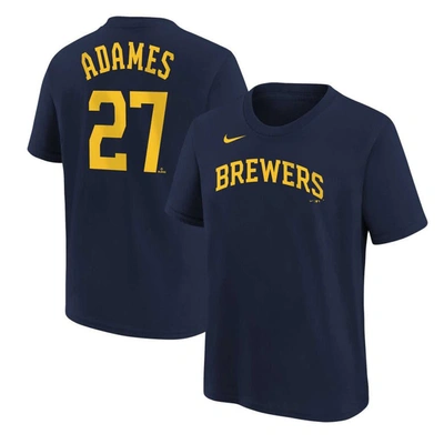 Shop Nike Youth  Willy Adames Navy Milwaukee Brewers Player Name & Number T-shirt
