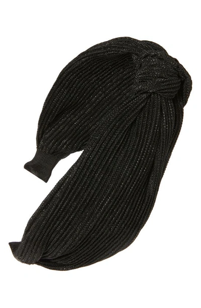 Shop Natasha Sparkle Pleat Knotted Headband In Black