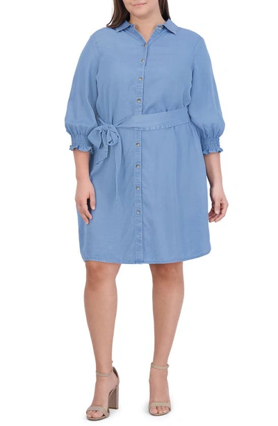 Shop Foxcroft Abby Belted Long Sleeve Shirtdress In Blue Wash